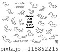 かわいいヘビの手書き風イラストセット／線画 118852215