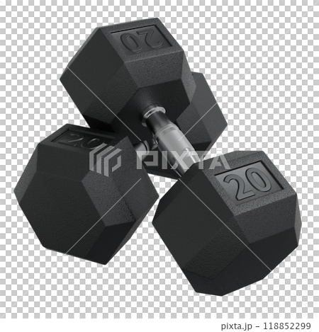 Two Hex Dumbbells with number 20, weightlifting gym equipment 118852299