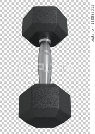 Blank Hex Dumbbell, weightlifting gym equipment top view 118852313