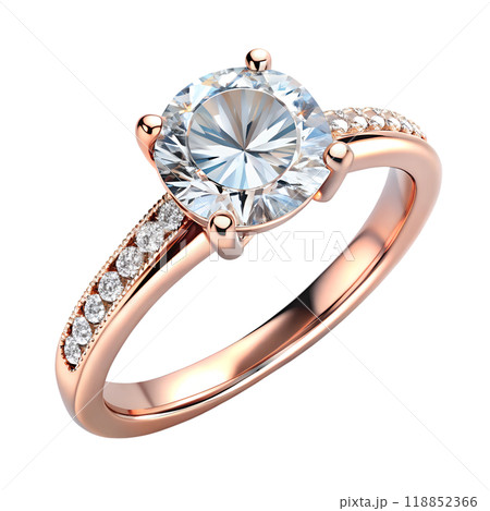 Diamond Engagement Gold Ring Isolated on White Background 118852366