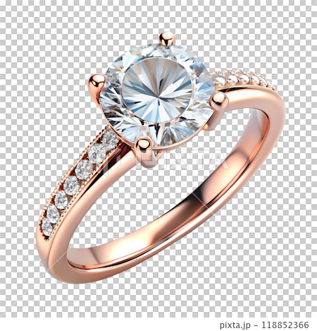 Diamond Engagement Gold Ring Isolated on White Background 118852366