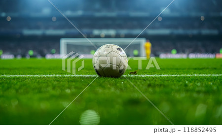 Ball in the middle of a football field, football championship, idea for a poster Ball in the middle of a football field, football championship, idea for a poster 118852495