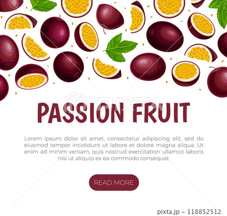Passion Fruit Banner Design with Exotic Berry Vector Template Passion Fruit Banner Design with Exotic Berry Vector Template 118852512