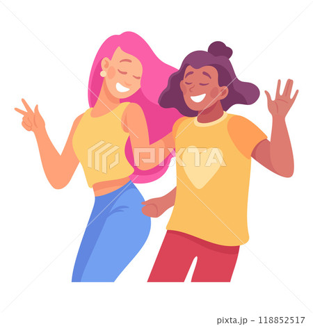 Party with Young Woman Rejoice and Cheering Vector Illustration 118852517