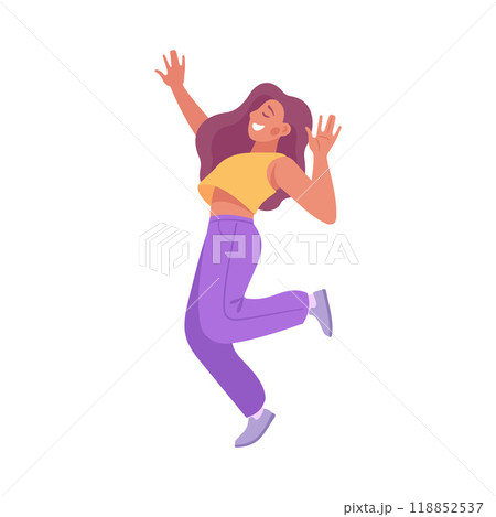 Party with Young Woman Rejoice and Cheering Vector Illustration 118852537