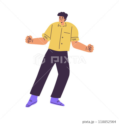 Man Character Dancing Moving Body at Music Tunes Vector Illustration 118852564