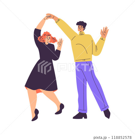 Partner Dance with Man and Woman Character Moving Body to Music Vector Illustration 118852578