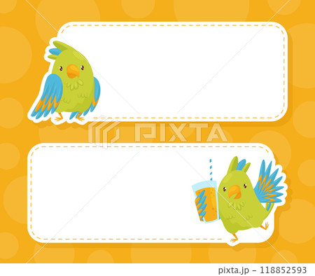 Empty Note Card with Green Parrot Funny Bird Vector Template Empty Note Card with Green Parrot Funny Bird Vector Template 118852593