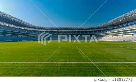 Football stadium ready for the championship, sunny day. lower shooting angle Football stadium ready for the championship, sunny day. lower shooting angle 118852773