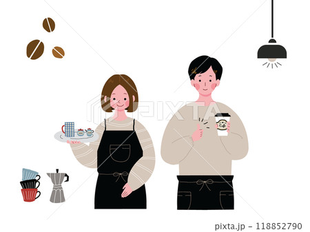 カフェで働くバリスタの男女 118852790