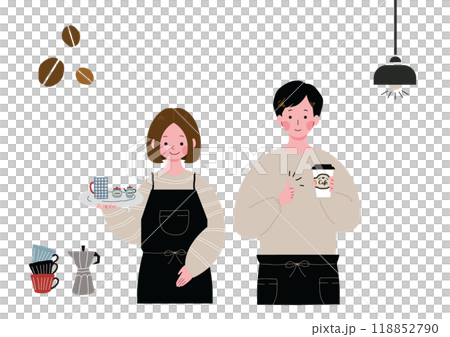 カフェで働くバリスタの男女 118852790