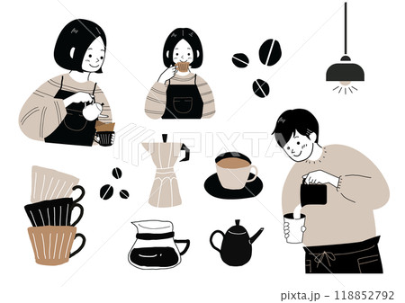 カフェでコーヒーを作るバリスタの男女 カフェでコーヒーを作るバリスタの男女 118852792