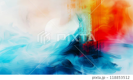 Abstract collage of stormy sea and sunset with cascading sun, mental health care concept Abstract collage of stormy sea and sunset with cascading sun, mental health care concept 118853512