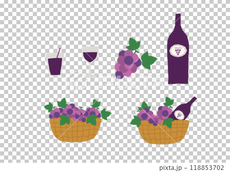 葡萄とワインのイラストセット 葡萄とワインのイラストセット 118853702