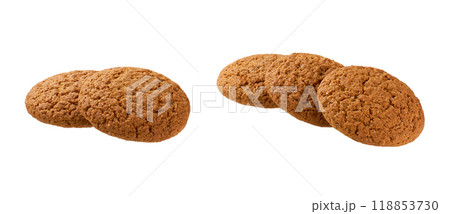Oatmeal cookies. Round oatmeal cookies isolated on white background. Oatmeal cookies. Round oatmeal cookies isolated on white background. 118853730