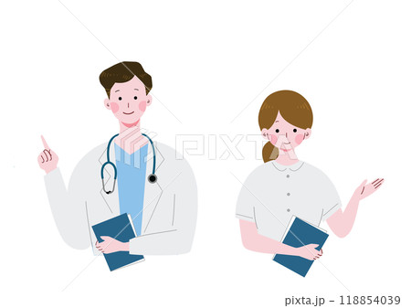 男性医師と女性看護師のイラストセット 男性医師と女性看護師のイラストセット 118854039