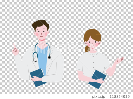 男性医師と女性看護師のイラストセット 男性医師と女性看護師のイラストセット 118854039