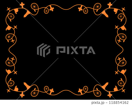 Halloween frame with space for text. Halloween frame with cobwebs, spiders, tombstones and crows. Design a template for invitations, leaflets and greeting cards. Vector illustration Halloween frame with space for text. Halloween frame with cobwebs, spiders, tombstones and crows. Design a template for invitations, leaflets and greeting cards. Vector illustration 118854162