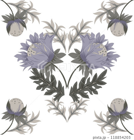 Seamless floral composition pattern with flowers and leaves. Illustration a of a floral composition in pastel colors in William Morris style. can be used for fabric textile tiles Seamless floral composition pattern with flowers and leaves. Illustration a of a floral composition in pastel colors in William Morris style. can be used for fabric textile tiles 118854203