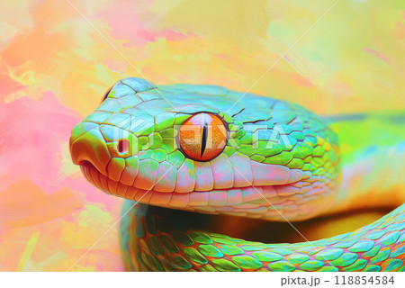 Oil painting of a colorful snake Oil painting of a colorful snake 118854584