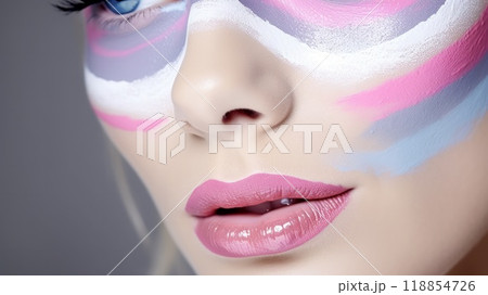 Fashion Model Girl with colored face painted. Neural network ai generated art 118854726