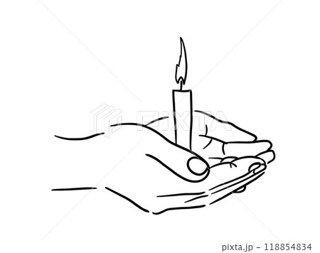 Candle in hands prayer. a religious symbol of faith in God. hand drawn. Not AI, Vector illustration 118854834