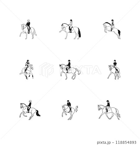 Drawings on the theme of horse riding 118854893