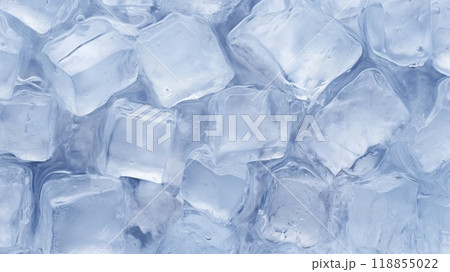 Crystal clear ice cubes as background, top view. Neural network ai generated art 118855022