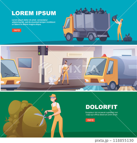 urban service. outdoor people in uniform cleaning and care self city. cleaning garbage vector horizontal banners 118855130