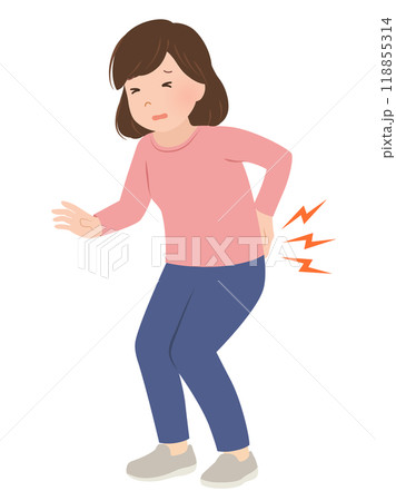 腰痛・ぎっくり腰の女性のベクターイラスト 腰痛・ぎっくり腰の女性のベクターイラスト 118855314
