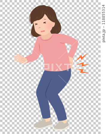 腰痛・ぎっくり腰の女性のベクターイラスト 腰痛・ぎっくり腰の女性のベクターイラスト 118855314