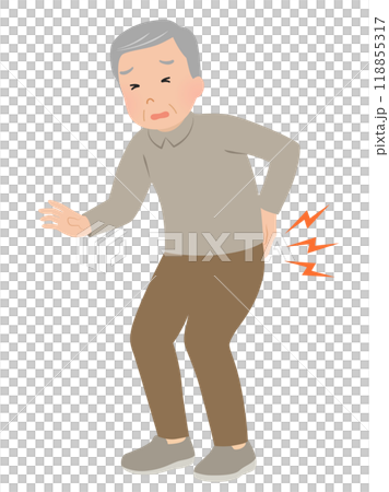 Vector illustration of a senior man with lower back pain and sudden lower back pain 118855317