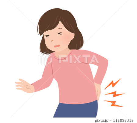 腰痛・ぎっくり腰の上半身女性_ベクターイラスト 腰痛・ぎっくり腰の上半身女性_ベクターイラスト 118855318