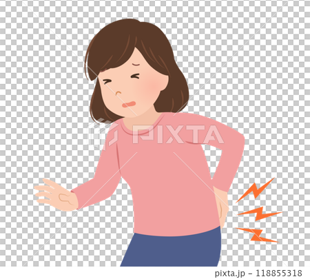 腰痛・ぎっくり腰の上半身女性_ベクターイラスト 腰痛・ぎっくり腰の上半身女性_ベクターイラスト 118855318