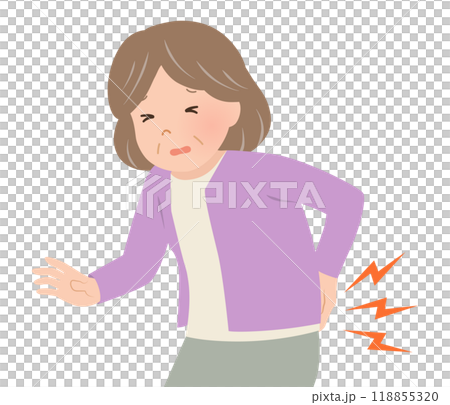 上半身老年婦女下背痛與背部拉傷_向量例證 118855320