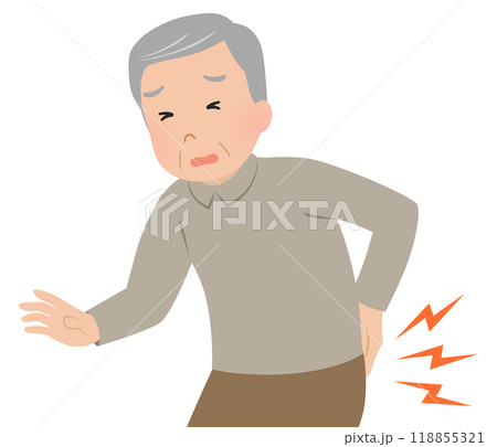 腰痛・ぎっくり腰の上半身シニア男性_ベクターイラスト 腰痛・ぎっくり腰の上半身シニア男性_ベクターイラスト 118855321