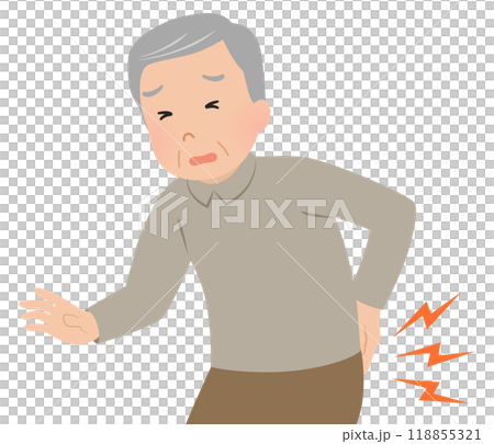 腰痛・ぎっくり腰の上半身シニア男性_ベクターイラスト 腰痛・ぎっくり腰の上半身シニア男性_ベクターイラスト 118855321
