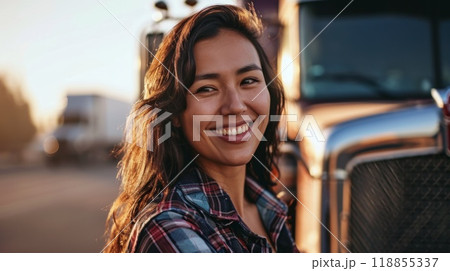 Junior female truck driver. ai generated art image Junior female truck driver. ai generated art image 118855337