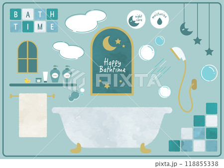 水彩調のバスタイムのイラストセット 水彩調のバスタイムのイラストセット 118855338