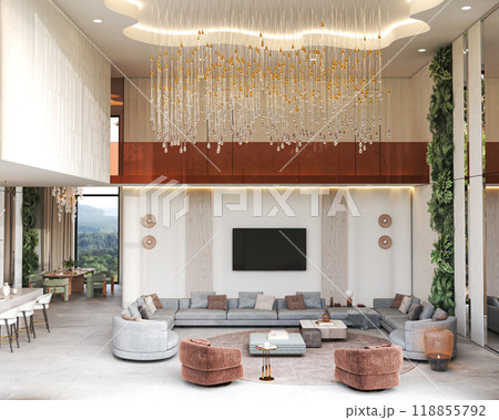Modern and elegantly designed living room that features luxurious decor and chic accessories, 3d rendering 118855792
