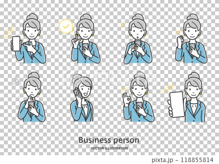 女性上班族操作智慧型手機的插畫集 118855814