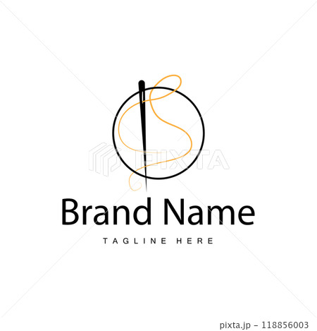 Tailor logo vector template needle and thread black silhouette design simple sewing tool product brand 118856003