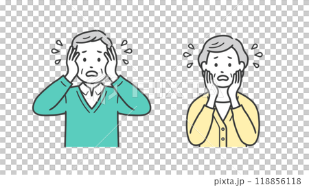 困擾和不耐煩的老年男女的上半身插圖 118856118