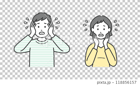 困って焦る成人男女の上半身イラスト 困って焦る成人男女の上半身イラスト 118856157