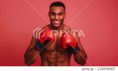 Smiling boxer posing confidently with red...のイラスト素材 [118856667] - PIXTA