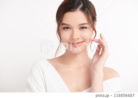Beautiful young asian woman with clean fresh skin on white background, Face care, Facial treatment, Cosmetology, beauty and spa, Asian women portrait. 118856887