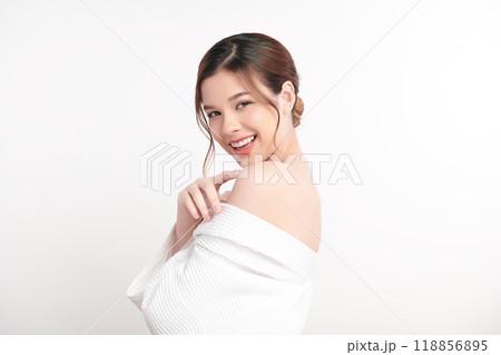 Beautiful young asian woman with clean fresh skin on white background, Face care, Facial treatment, Cosmetology, beauty and spa, Asian women portrait. 118856895