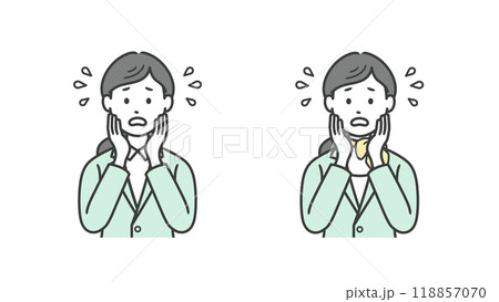 困って焦る女性ビジネスマンの上半身イラスト 118857070