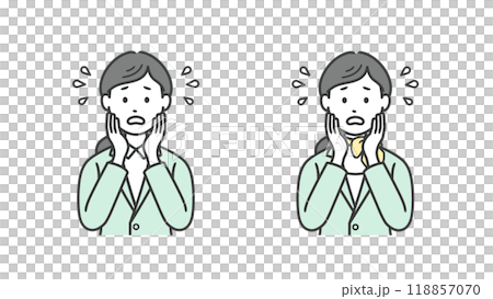困って焦る女性ビジネスマンの上半身イラスト 118857070