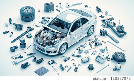 分解された自動車の部品のイラスト 分解された自動車の部品のイラスト 118857079